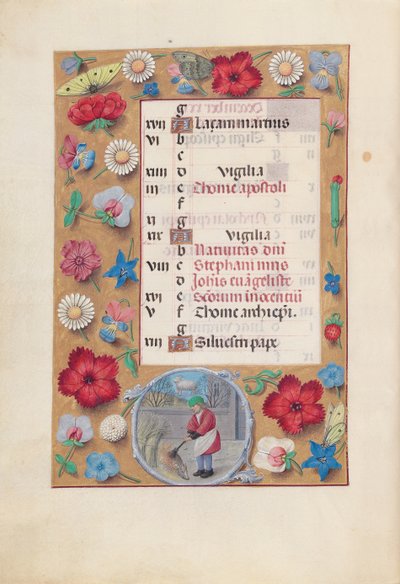 Horas de la Reina Isabel la Católica, Reina de España: Fol. 13v, diciembre, c. 1500 de Master of the First Prayerbook of Maximillian