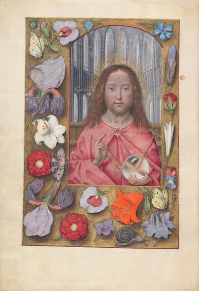 Horas de la Reina Isabel la Católica, Reina de España:  Fol. 14v, Salvator Mundi de Master of the First Prayerbook of Maximillian