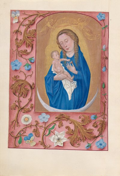 Horas de la Reina Isabel la Católica, Reina de España: Fol. 159v, Mujer Vestida de Sol, c. 1500 de Master of the First Prayerbook of Maximillian