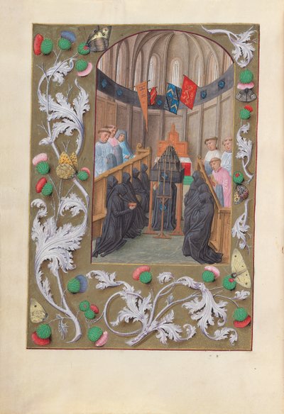 Horas de la Reina Isabel la Católica, Reina de España: Fol. 219v, Servicio fúnebre, c. 1500 de Master of the First Prayerbook of Maximillian