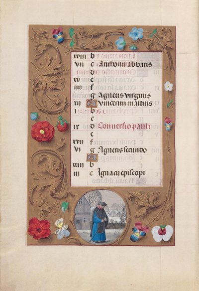 Horas de la Reina Isabel la Católica, Reina de España: Fol. 2v, Enero - Paisaje Nevado, c. 1500 de Master of the First Prayerbook of Maximillian