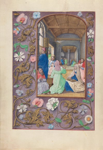 Horas de la Reina Isabel la Católica, Reina de España:  Fol. 31v, Pentecostés de Master of the First Prayerbook of Maximillian