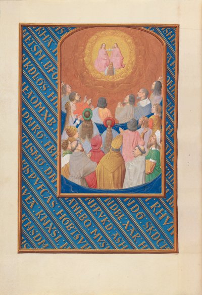 Horas de la Reina Isabel la Católica, Reina de España: Fol. 37v, Corte del Cielo, c. 1500 de Master of the First Prayerbook of Maximillian