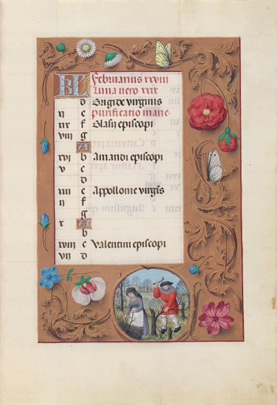 Horas de la Reina Isabel la Católica, Reina de España: Fol. 3r, febrero, c. 1500 de Master of the First Prayerbook of Maximillian