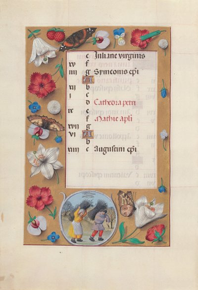Horas de la Reina Isabel la Católica, Reina de España: Fol. 3v, febrero, c. 1500 de Master of the First Prayerbook of Maximillian