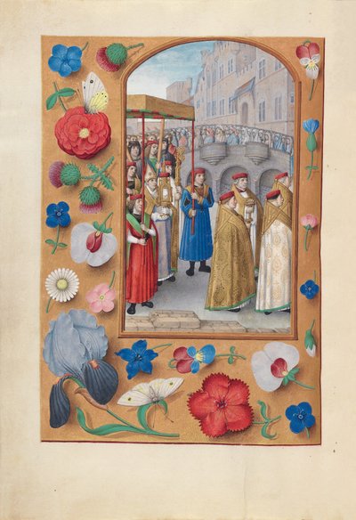 Horas de la Reina Isabel la Católica, Reina de España:  Fol. 43v, Procesión del Sacramento de Master of the First Prayerbook of Maximillian