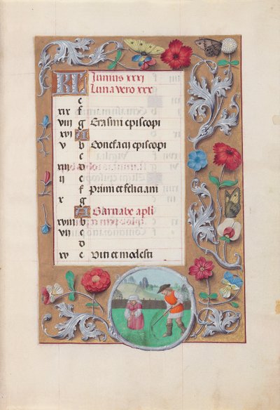 Horas de la Reina Isabel la Católica, Reina de España: Fol. 7r, junio, c. 1500 de Master of the First Prayerbook of Maximillian