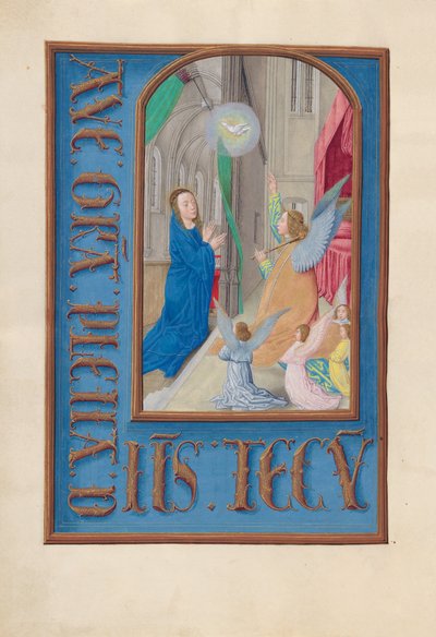 Horas de la Reina Isabel la Católica, Reina de España:  Fol. 97v, Anunciación de Master of the First Prayerbook of Maximillian
