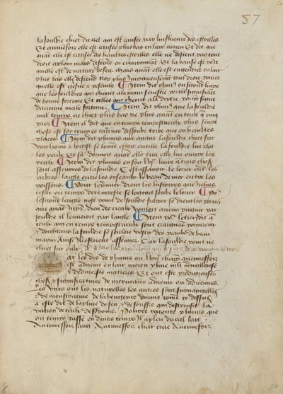 Historiated Initial P: Lluvia de sapos, ranas arborícolas y alimañas de Master of the Geneva Boccaccio