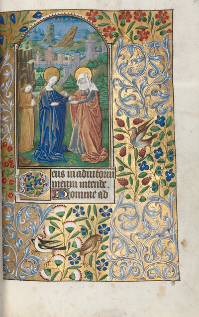 Libro de Horas Uso de Ruan: fol. 39r, La Visitación, c. 1470 de Master of the Geneva Latini