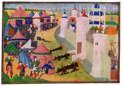 El asalto a la ciudad fortificada de África, siglo XV de Master of the Harley Froissart