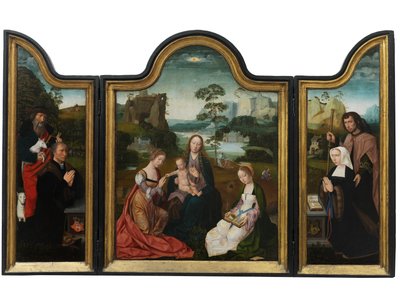 Virgen con el Niño y Santa Catalina y Santa Bárbara, c.1520-25 (óleo sobre tabla) de Master of the Holy Blood