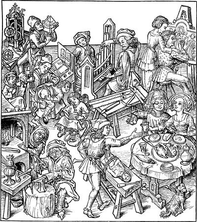 Mercurio y sus hijos. Ilustración del Housebook, 1480s de Master of the Housebook