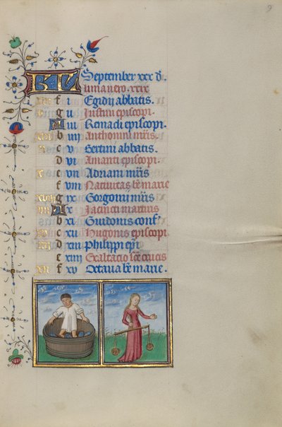 Página del calendario de septiembre; Hacer vino; Libra de Master of the Lee Hours