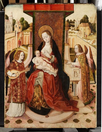 Tríptico de la Virgen y el Niño con dos ángeles (detalle de la Virgen y el Niño) de Master of the Lee Triptych Master of the Lee Triptych
