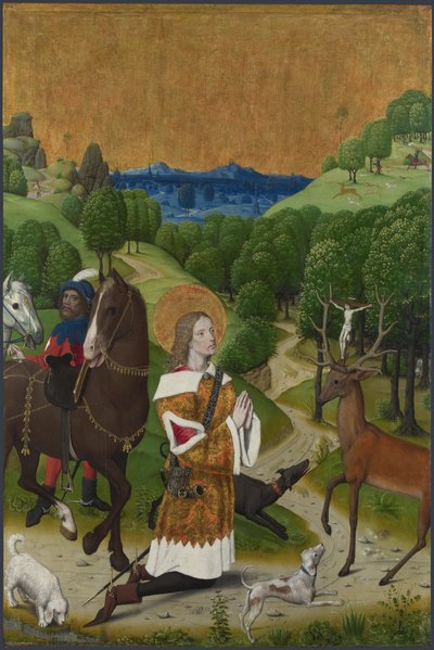La conversión de San Huberto. Contraventana del retablo de Werden, ca 1485 de Master of the Life of the Virgin