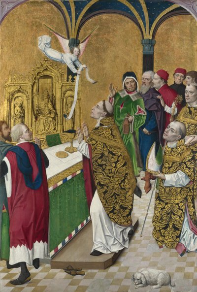 La Misa de San Huberto. Panel del retablo de Werden, ca 1485 de Master of the Life of the Virgin