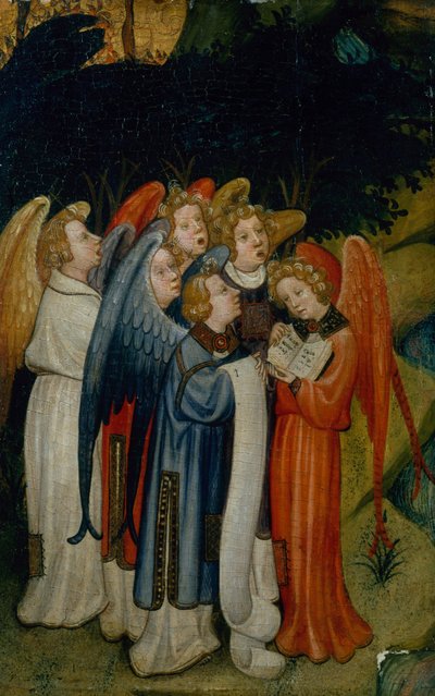 Coro de ángeles, fragmento, probablemente de la Natividad (óleo sobre tabla de oro) de Master of the Lindau Lamentation