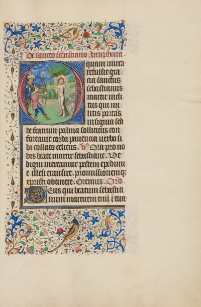 Inicial O: El martirio de San Sebastián de Master of the Llangattock Hours