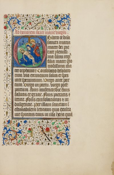 Inicial O: La Piedad con San Juan Evangelista de Master of the Llangattock Hours