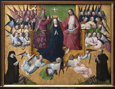 La coronación de María. Representación de la Santísima Trinidad: Dios, Jesucristo y la paloma del Espíritu Santo de Master of the Lyversberg Passion