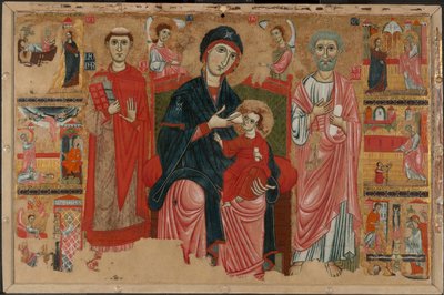 La Virgen y el Niño entronizados con los santos Leonardo y Pedro y escenas de la vida de san Pedro de Master of the Magdalen