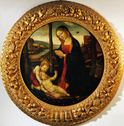 Madonna y el Niño con el infante San Juan Bautista de Master of the Miller Tondo (attr. to)
