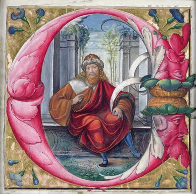 Inicial historiada C o O que representa al Rey David de Master of the Monogram B.F