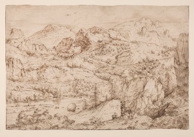 Paisaje con un artista dibujando, c.1606-08 aproximadamente (pluma y tinta y tiza negra sobre papel) de Master of the Mountain Landscapes