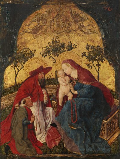 Virgen y Niño con un donante presentado por San Jerónimo, ca. 1450 de Master of the Munich Bavarian Panels