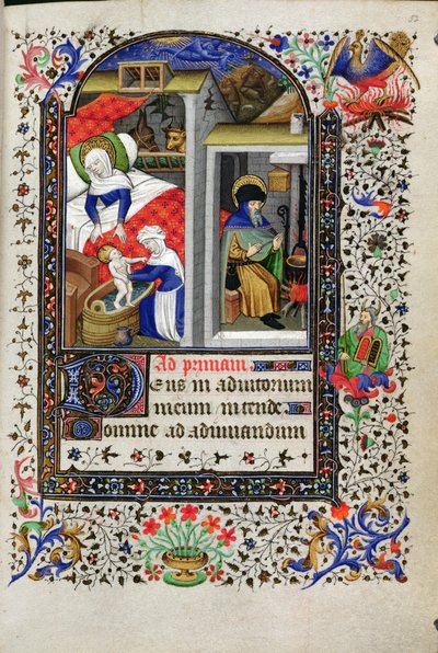 Add 18192 f.52 Natividad, de un Libro de Horas, París, c.1435 de Master of the Munich Golden Legend