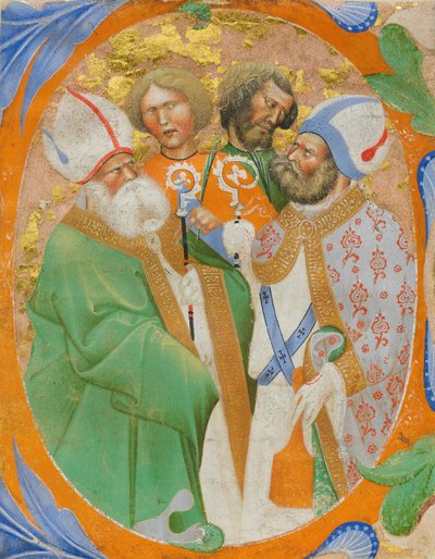 Iluminación de Manuscrito con Cuatro Santos en una Inicial O, de un Libro de Coro, Italiano, 1440-50 de Master of the Murano Gradual