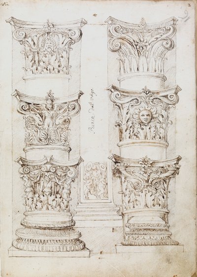 Seis capiteles, una lesena y dos bases de columna, c. 1512-1517 de Master of the Oxford Album
