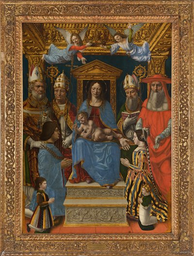 Madonna entronizada con Niño, Doctores de la Iglesia y la familia de Ludovico el Moro de Master of the Pala Sforzesca