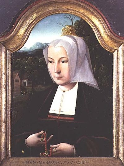 Retrato de una dama sosteniendo un rosario de Master of the Parrot