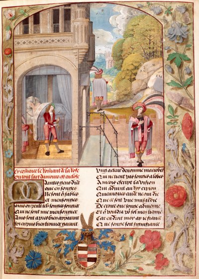 Harley 4425, fol.7 El amante dormido, levantándose y yendo al jardín del amor, de 