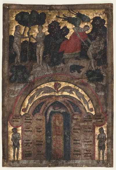 Hoja de un volumen de Lectura super arboris consanguinitatis de Johannes Andrea de Master of the Register of 1328