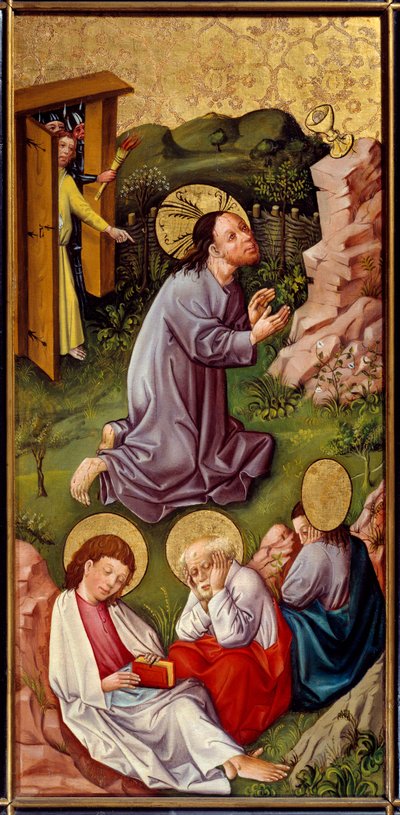 Cristo en el Huerto de los Olivos Pintura sobre madera del Maestro del Alto Rin (siglo XV) 1460 Lyon, Museo de Bellas Artes de Master of the Rhine