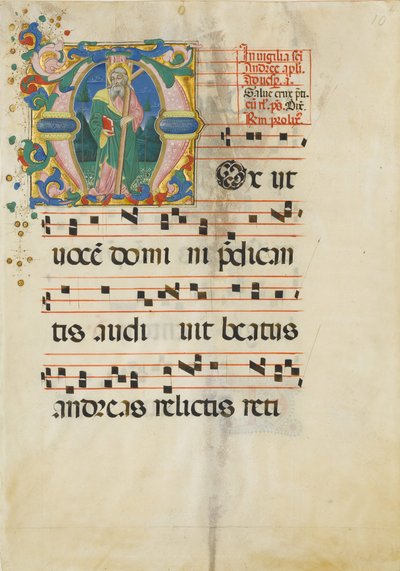 Hoja de manuscrito con la Fiesta de San Andrés en una inicial M..., segunda mitad del siglo XV de Master of the Riccardiana Lactantius