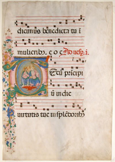 Hoja de manuscrito con la Trinidad en una inicial T, de un antifonario, segunda mitad del siglo XV de Master of the Riccardiana Lactantius