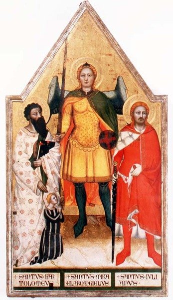 San Miguel Arcángel con San Bartolomé y San Julián de Master of the Rinuccini Chapel