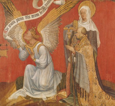 Panel de un díptico que representa al Ángel de la Anunciación, el Donante y una Santa Femenina, posiblemente Santa María Magdalena, c.1420 de Master of the Rohan Hours