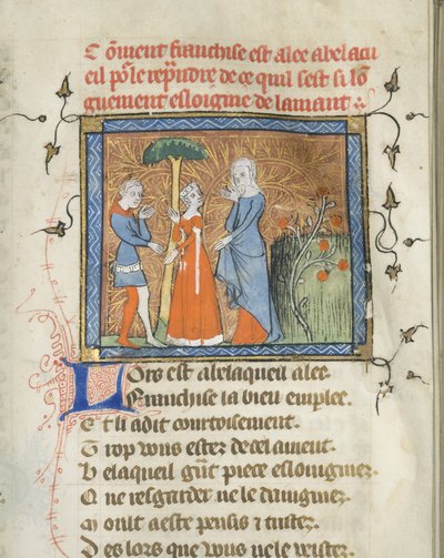 Miniatura de un manuscrito del Roman de la Rose de Guillaume de Lorris y Jean de Meun, ca 1365 de Master of the Rose novels