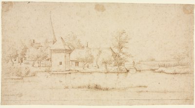 Paisaje con un pueblo amurallado, 1559-1561 de Master of the Small Landscapes