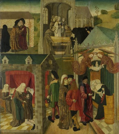 Santa Isabel de Hungría atendiendo a los enfermos en Marburgo, Muerte de Santa Isabel, ala interior derecha de un retablo realizado para la Grote Kerk de Dordrecht de Master of the St Elizabeth Panels