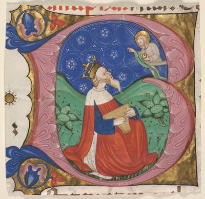 Inicial "B" (eatus Vir) de un salterio coral, c. 1430-50 (tinta, temple y pan de oro sobre vitela) de Master of the Vitae Imperatorum