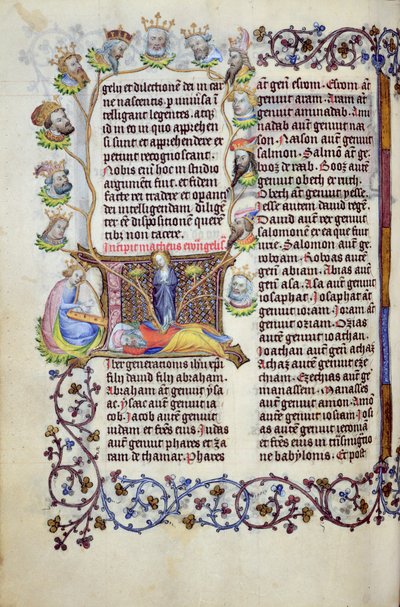Ms 289.3 f.67v El árbol de Jesé surgiendo de una inicial, del Evangelio de San Mateo, Utrecht, c.1425 de Masters of Zweder van Culemborg