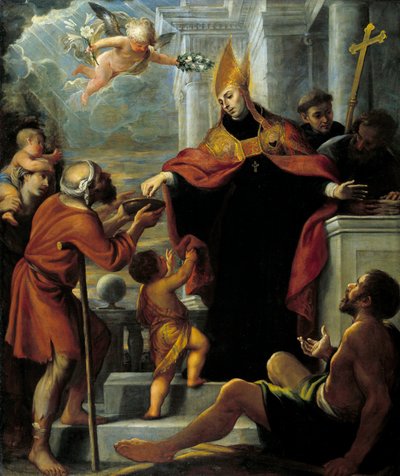 San Tomás de Villanueva distribuyendo limosnas a los mendigos Pintura de Mateo Cerezo de Mateo Cerezo