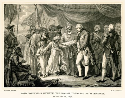Lord Cornwallis recibiendo a los hijos de Tipu Sultan como rehenes de Mather Brown