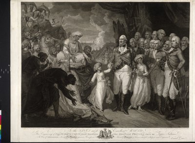 Maquris Cornwallis con los dos príncipes indios de Mather Brown